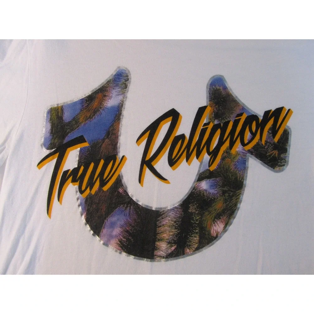True Religion Mens White Horseshoe‎ Palm Tree Graphic T-Shirt Size M